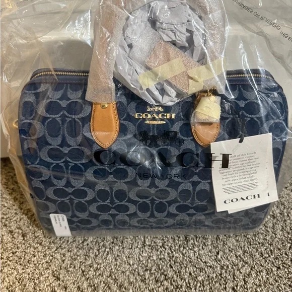 Coach signature Denim Cherry Rowan large satchel new - Picture 1 of 2